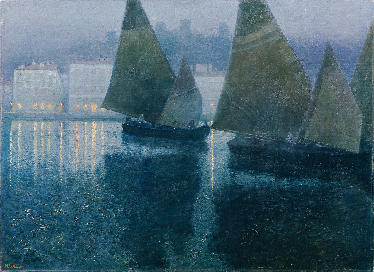 Nuit de lune dans un port istrien - Hans Wilt
