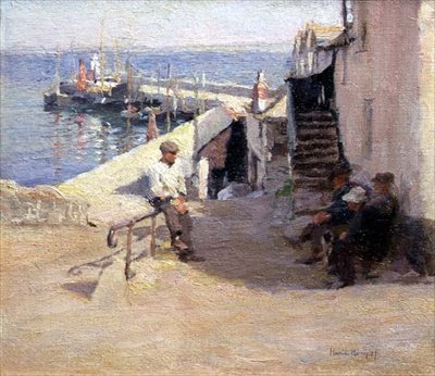 Scène de rue à Newlyn - Harold Harvey