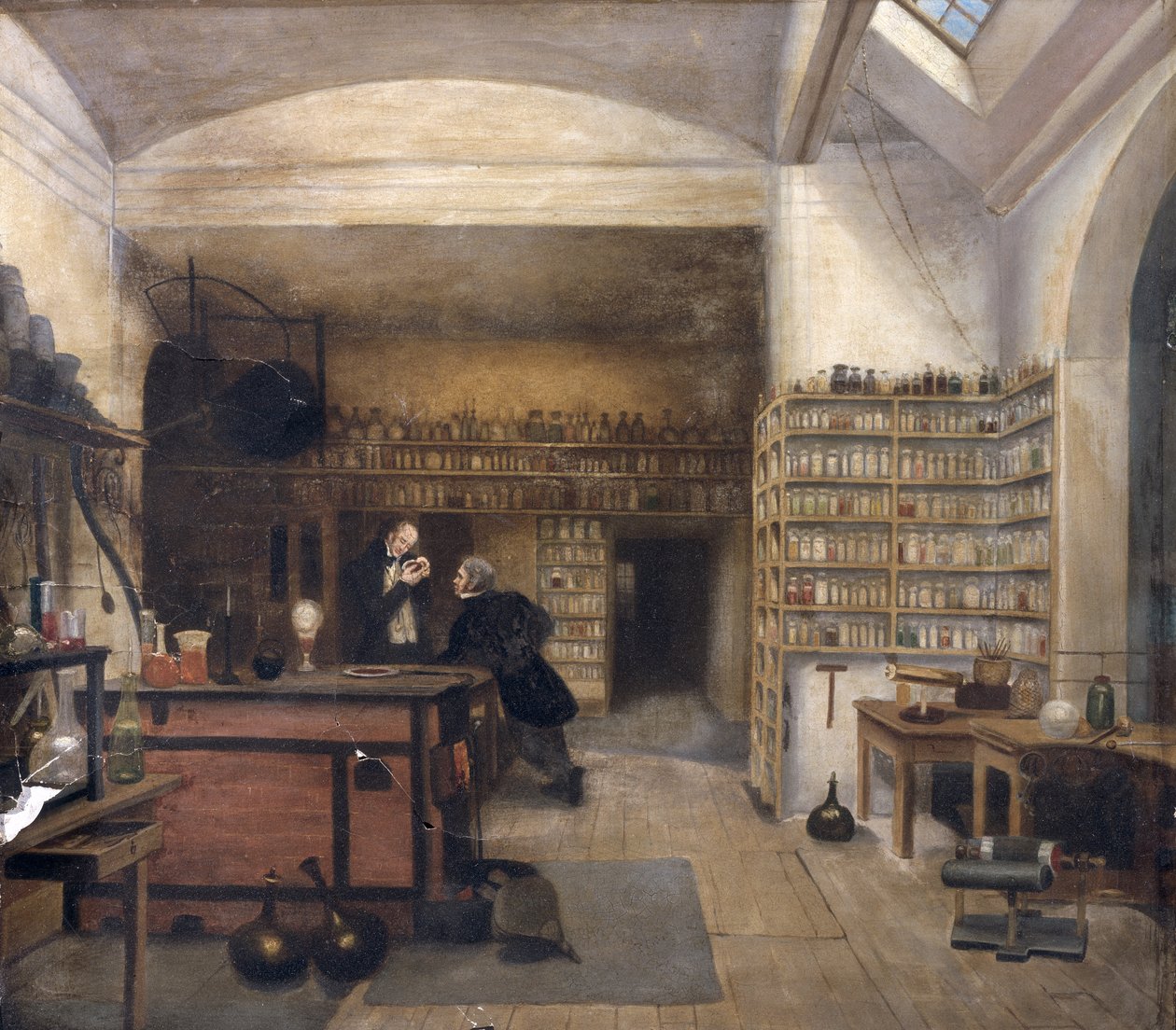 Michael Faraday (1791-1867) dans son laboratoire au sous-sol, 1852 - Harriet Jane Moore