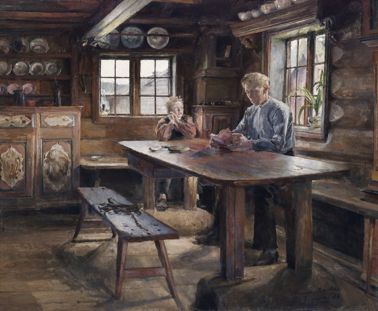 Intérieur, devoirs - Harriet Backer