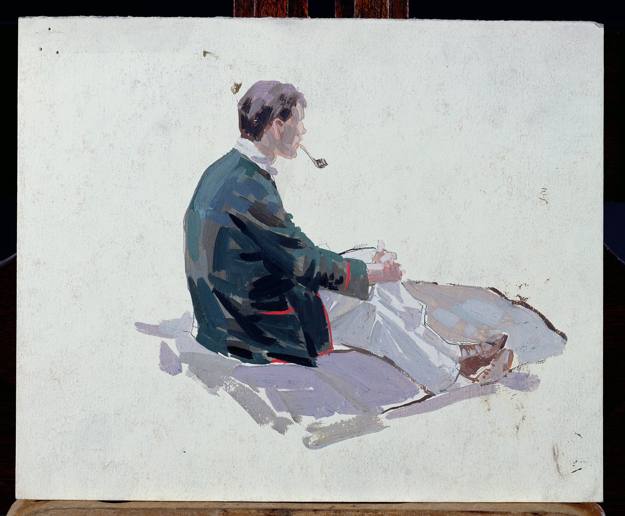 Homme assis sur des rochers fumant une pipe - Harry Watson