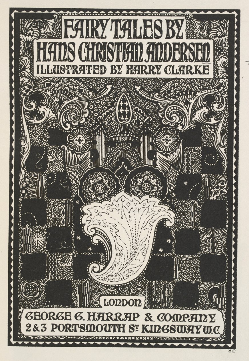 Page de titre illustrée, avec des symboles et des carrés. - Harry Clarke