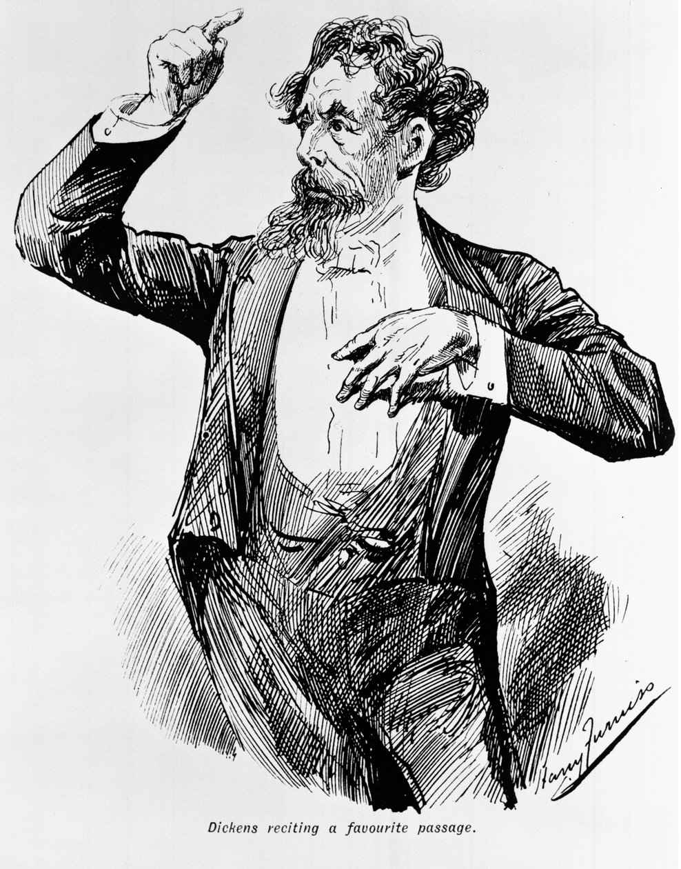 Dickens récitant son passage préféré, années 1900 - Harry Furniss