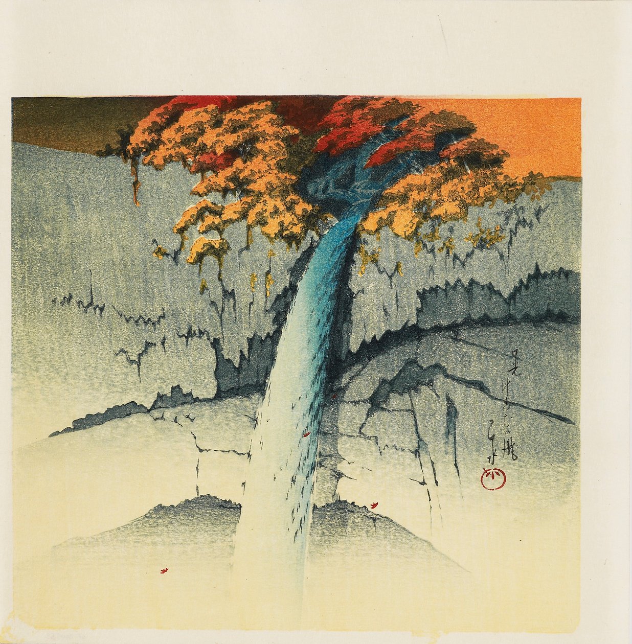 Gravure sur bois - Chutes de Kegon, Nikko - Hasui Kawase