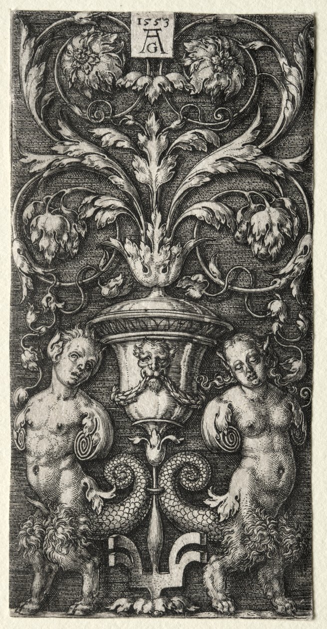 Un vase entre deux figures chimériques - Heinrich Aldegrever