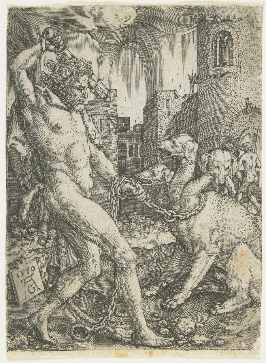 Hercule enchaîne Cerbère, 1550 - Heinrich Aldegrever