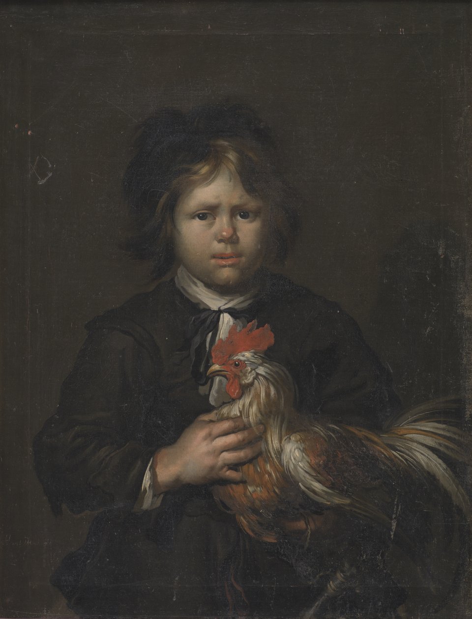Un garçon de ferme avec un coq - Heinrich Dittmers