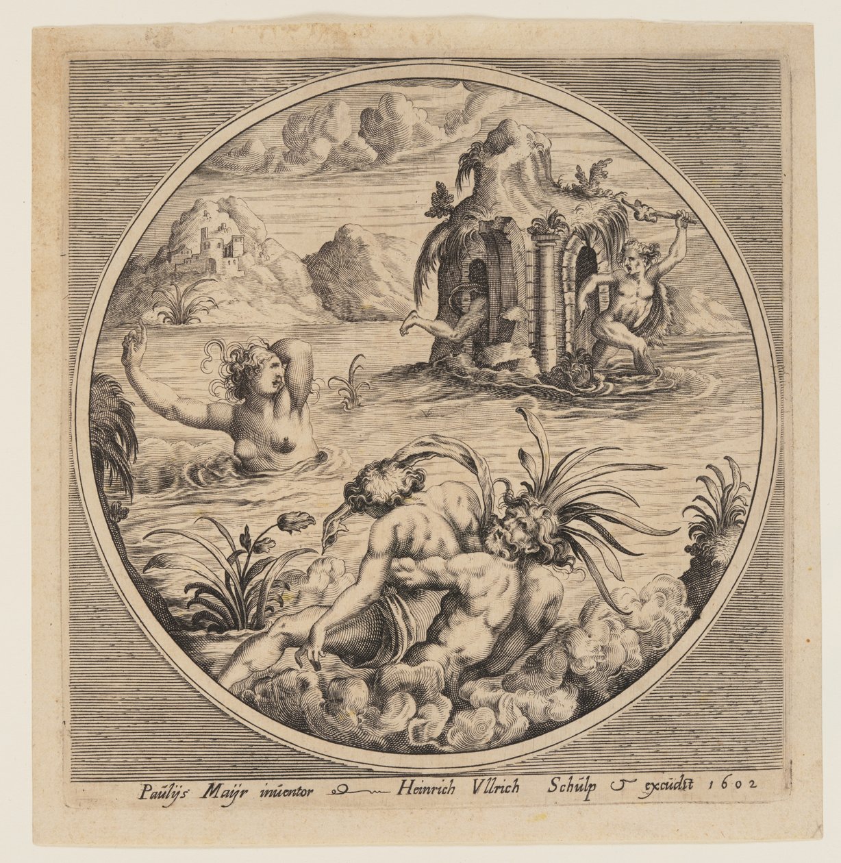 Sujet marin mythologique dans un rondeau - Heinrich Ulrich