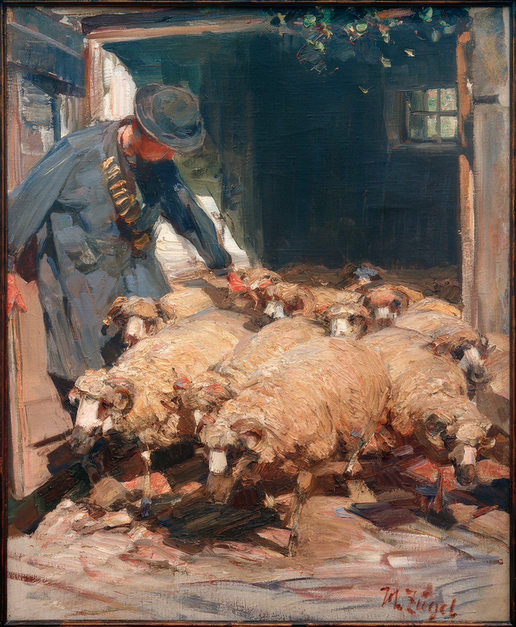 Berger laissant sortir les moutons de l