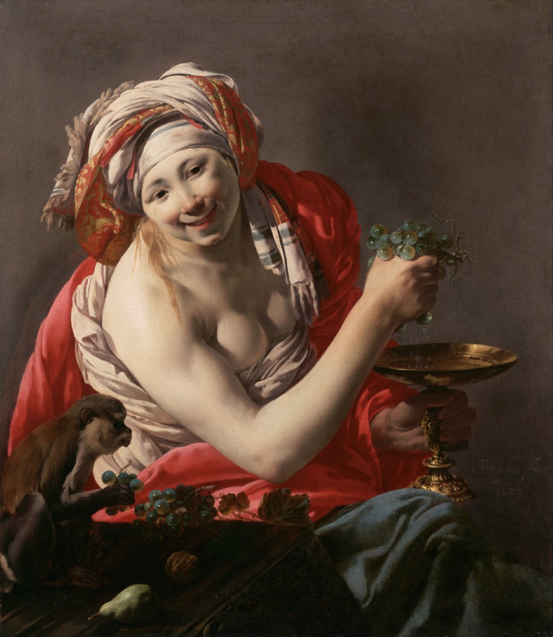 Bacchante avec un singe - Hendrick ter Brugghen