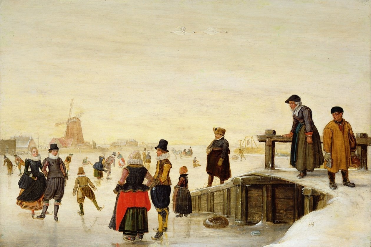 Figures patinant dans un paysage hollandais - Hendrick Avercamp