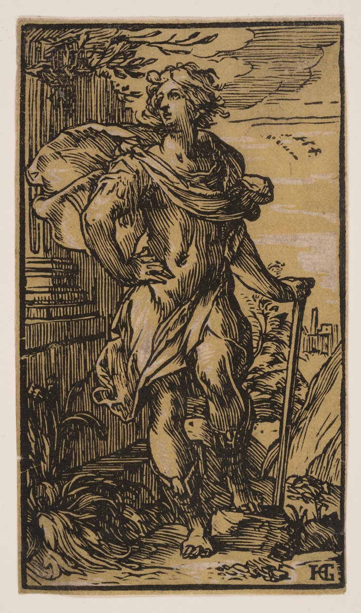 Jeune homme debout avec une canne - Hendrick Goltzius