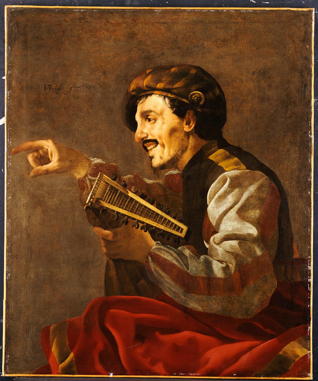 Un luthiste assis pointant - Hendrick ter Brugghen