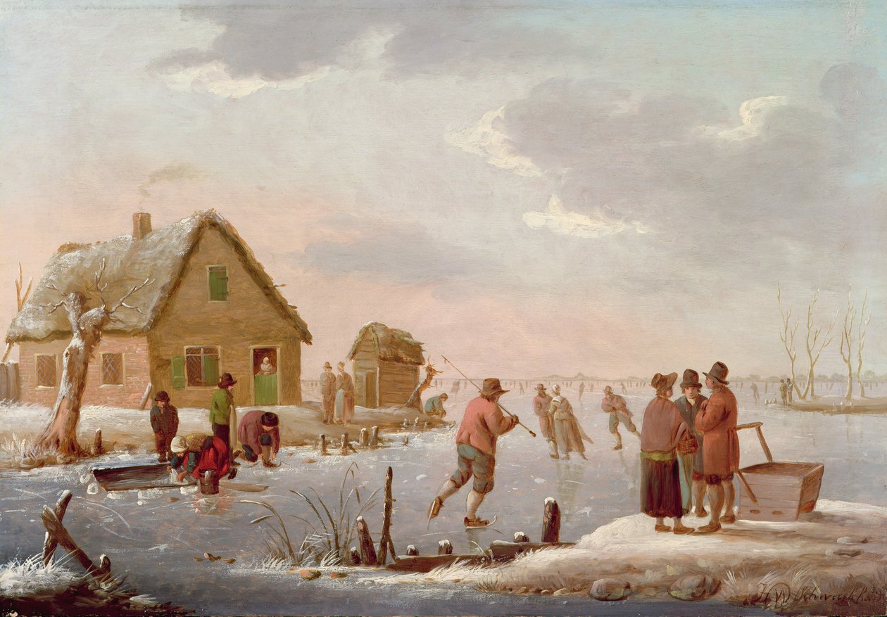 Figures patinant dans un paysage d