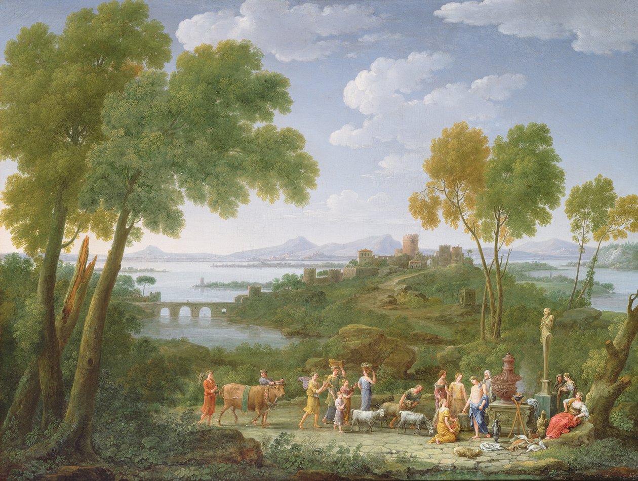 Un vaste paysage italianisant avec un sacrifice, 1728 - Hendrik van Lint