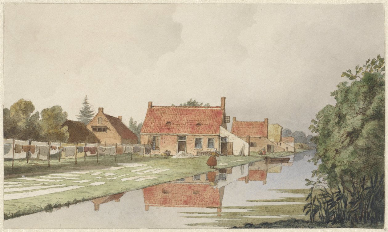 Blanchisseries derrière un canal - Hendrik Abraham Klinkhamer