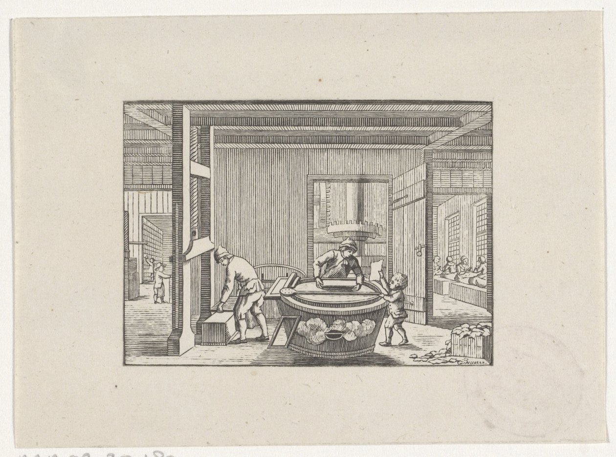 Personnages travaillant dans un atelier de papier - Hendrik Numan