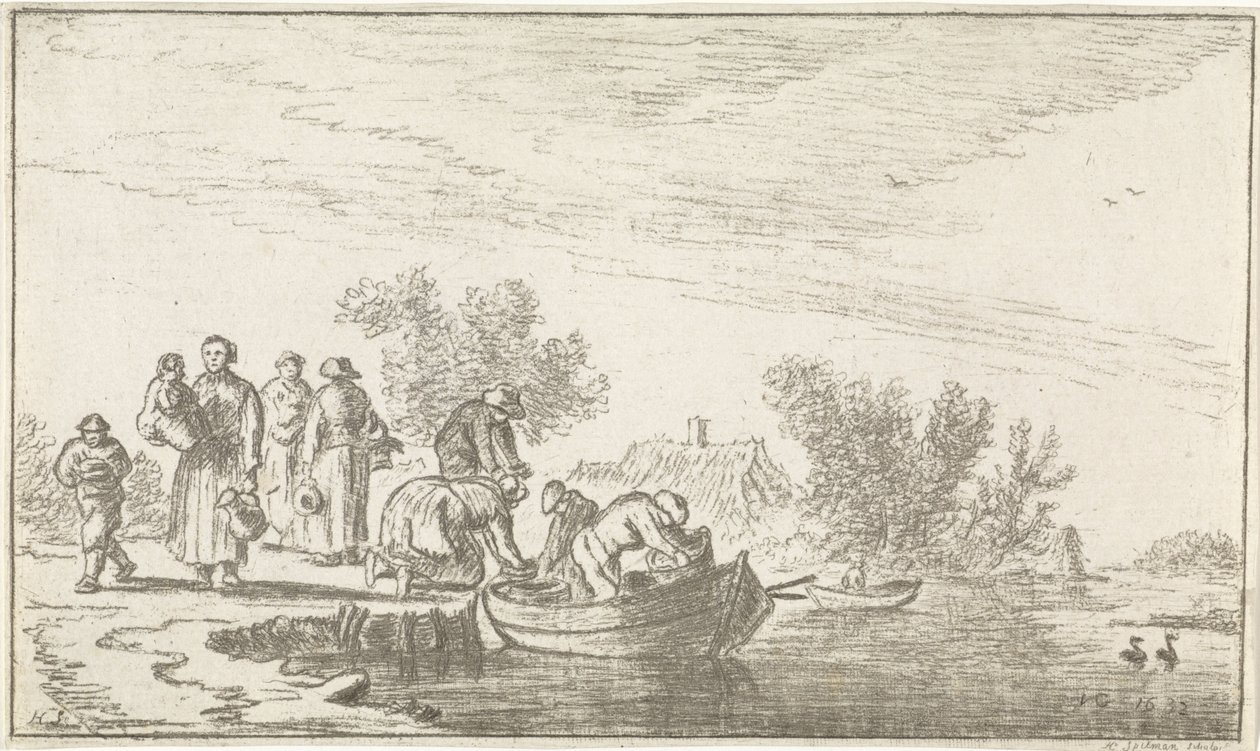 Paysage fluvial avec bateau à rames amarré - Hendrik Spilman