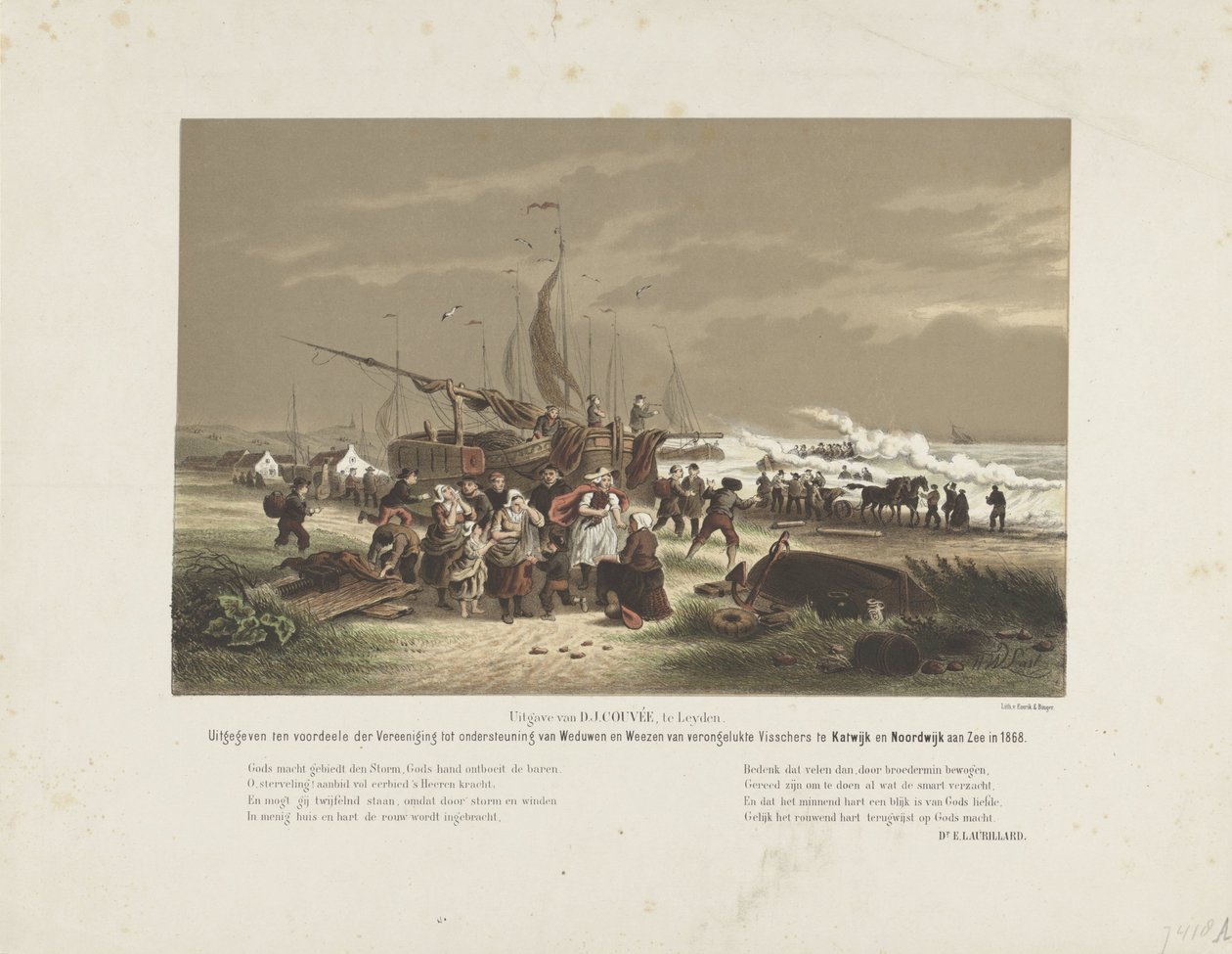 Vue de plage avec des femmes de pêcheurs en deuil, 1868 - Hendrik Wilhelmus Last
