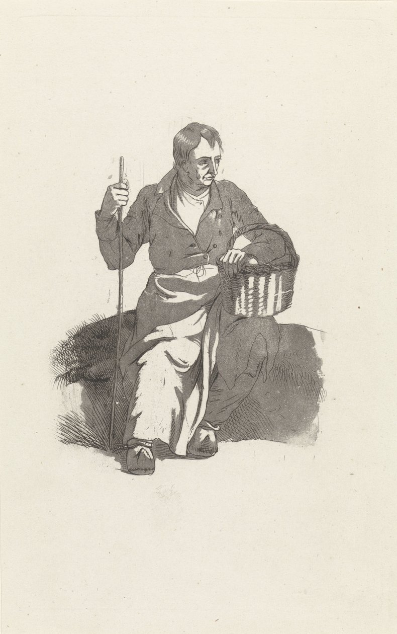 Homme assis avec panier - Hendrikus van de Sande Bakhuyzen