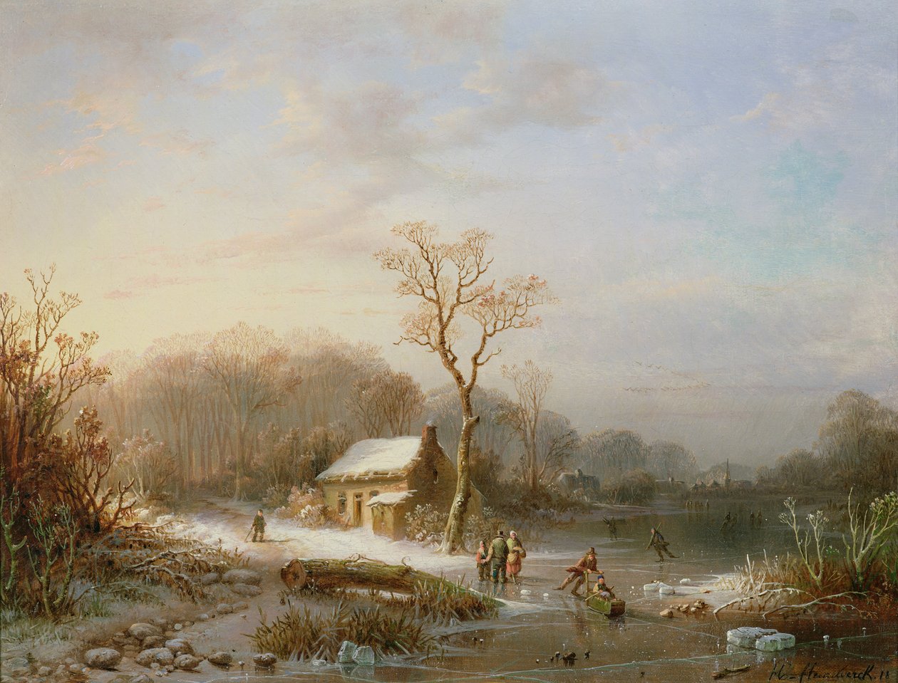 Scène de patinage, 19ème siècle - Henri Cleenewerck
