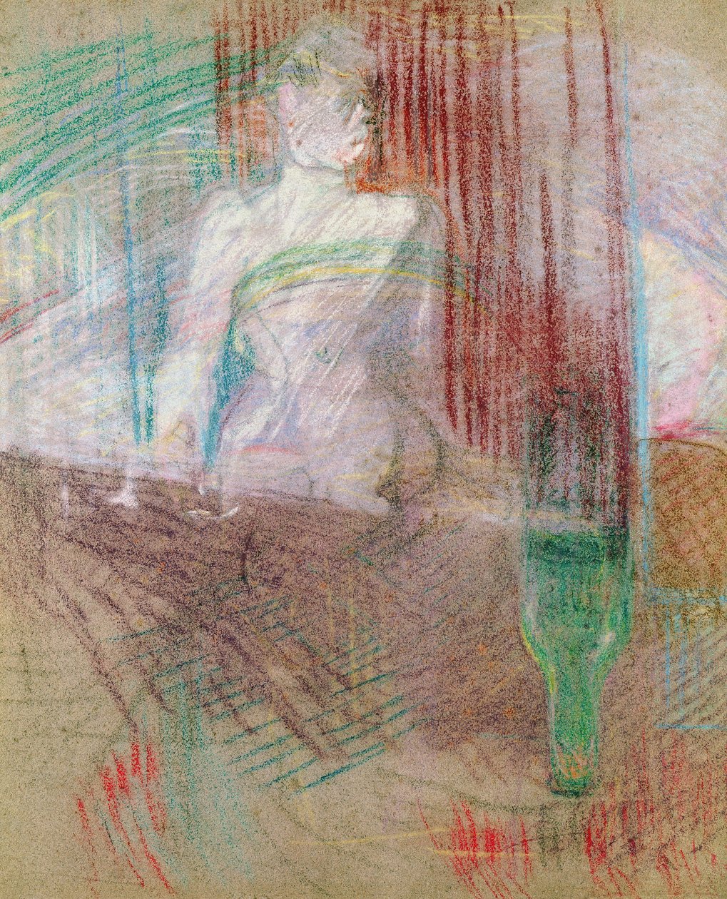 Femme debout derrière une table, de 