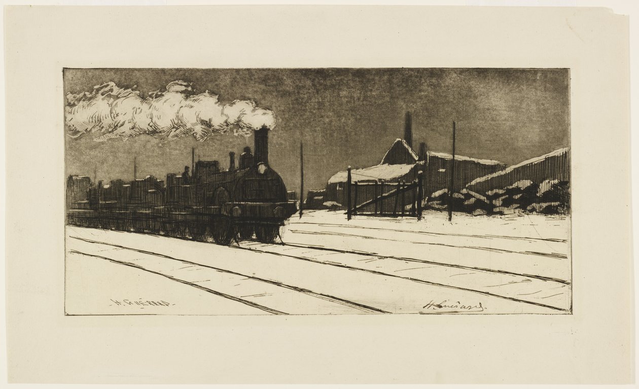 Locomotive, effet de neige, vers 1888 - Henri Charles Guérard