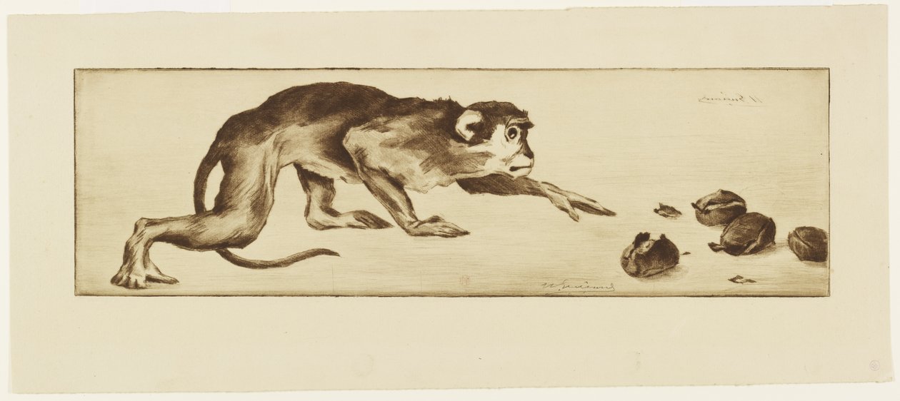 Singe et châtaignes, 19ème siècle - Henri Charles Guérard