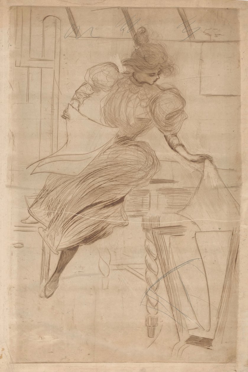Femme regardant des estampes dans un porte-estampes - Henri Boutet (possibly)