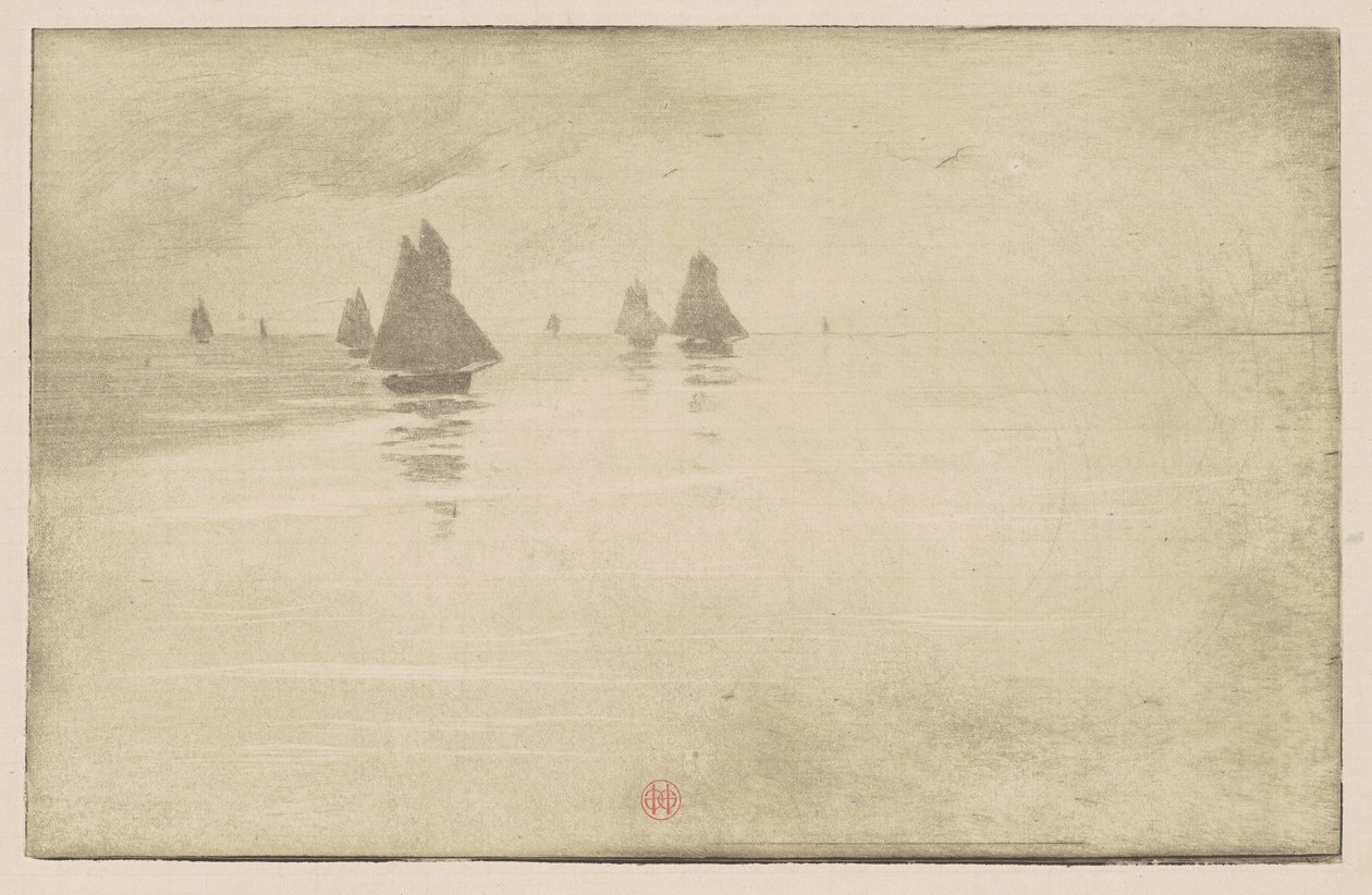 Bateaux dans un brouillard matinal - Henri Charles Guérard