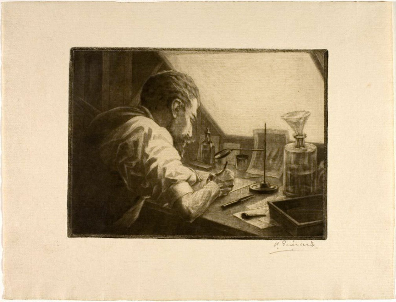 Autoportrait préparant une gravure - Henri Charles Guérard
