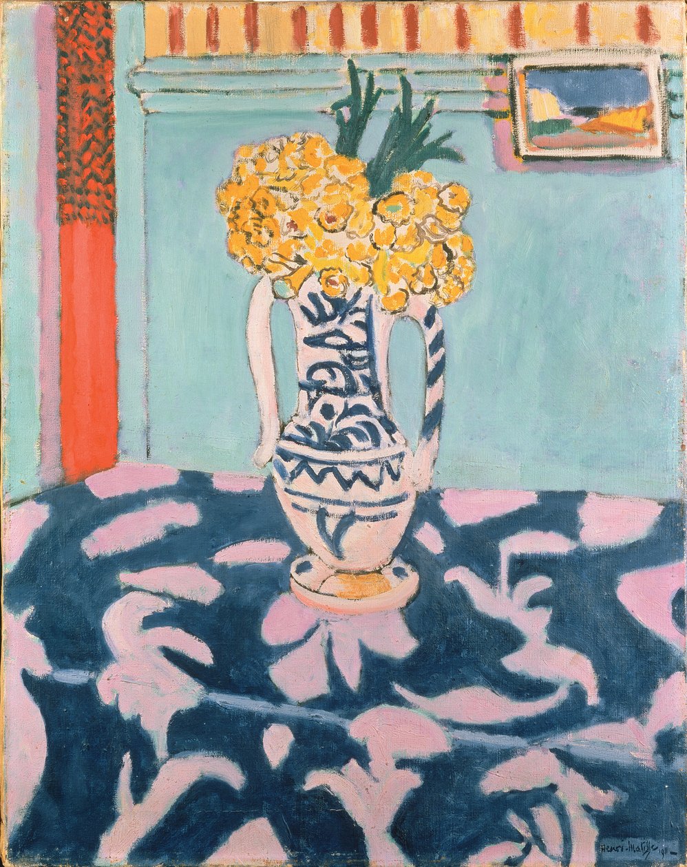 Cowslips sur tissu bleu et rose - Henri Matisse