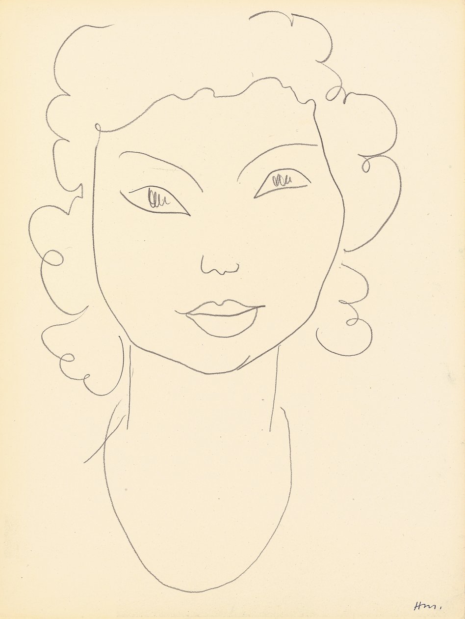 Tête, cheveux bouclés (crayon sur papier) - Henri Matisse