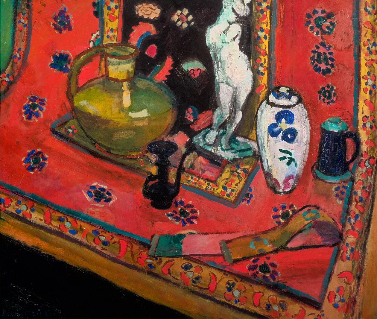 Statuette et vases sur un tapis oriental - Henri Matisse