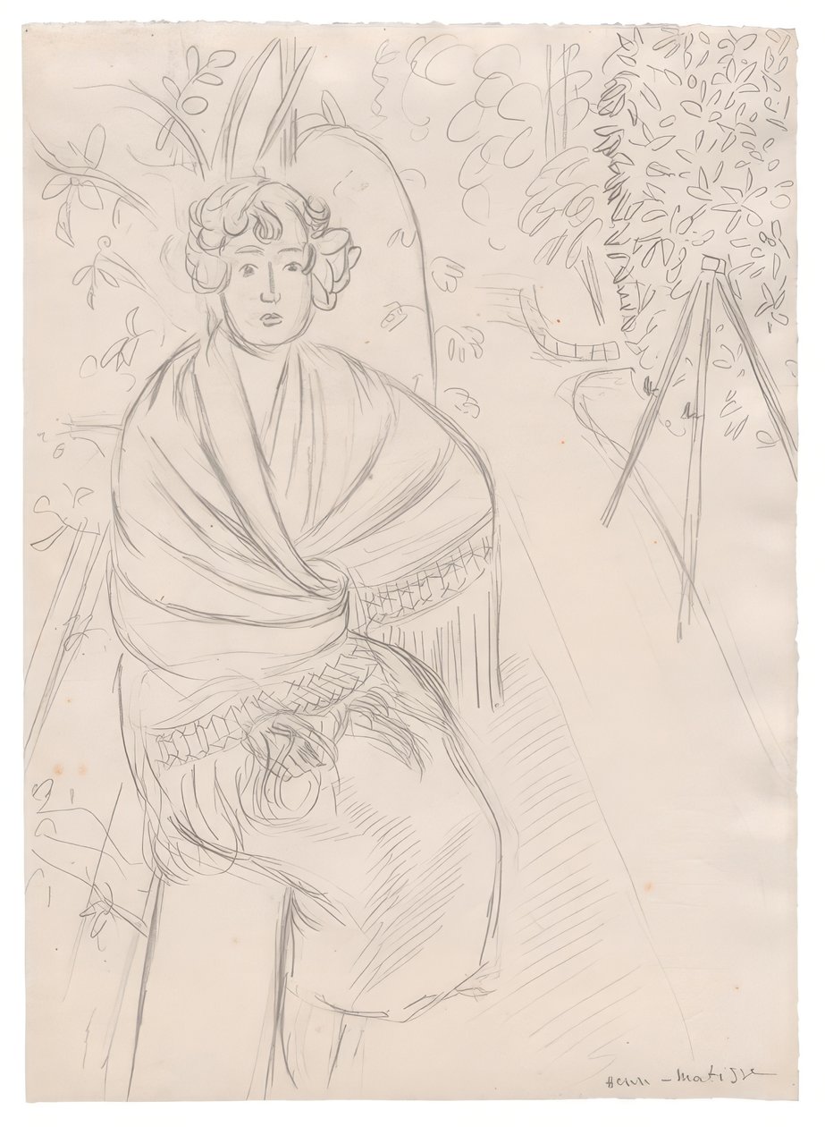 Femme avec un châle, dans un jardin - Henri Matisse