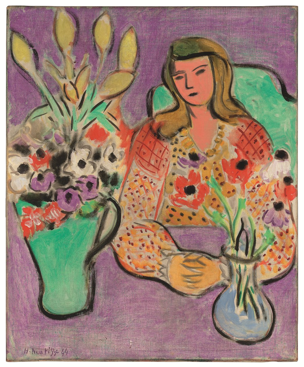 Jeune femme avec anémones sur fond violet - Henri Matisse