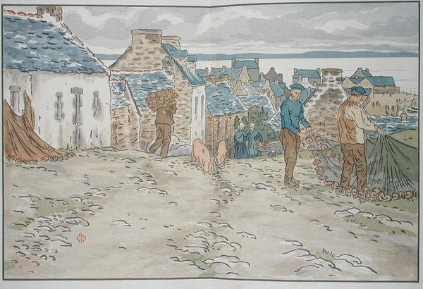 Pêcheurs bretons arrangeant leurs filets - Henri Rivière