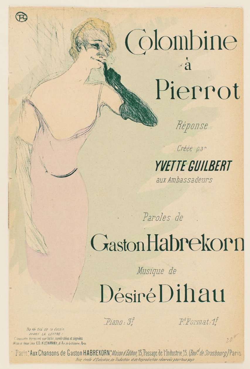 Yvette Guilbert, dans Colombine à Pierrot - Henri de Toulouse Lautrec