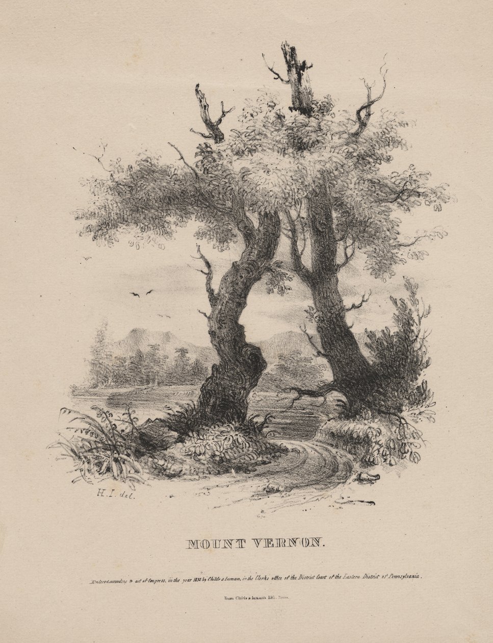 Mount Vernon, lithographie par Childs et Inman, 1832 - Henry Inman