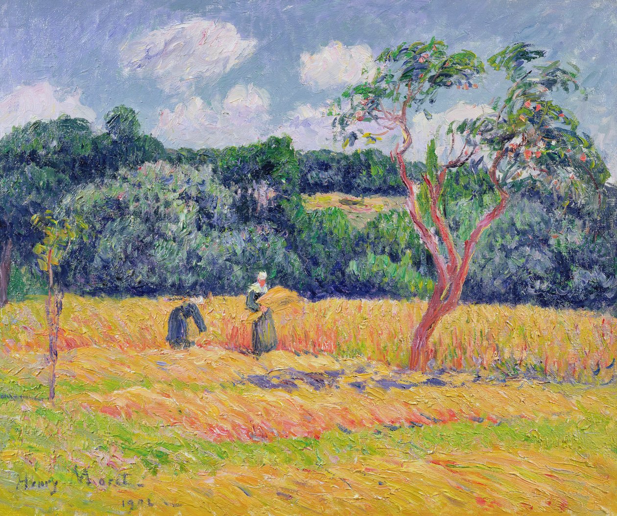 Figures récoltant un champ de blé - Henry Moret