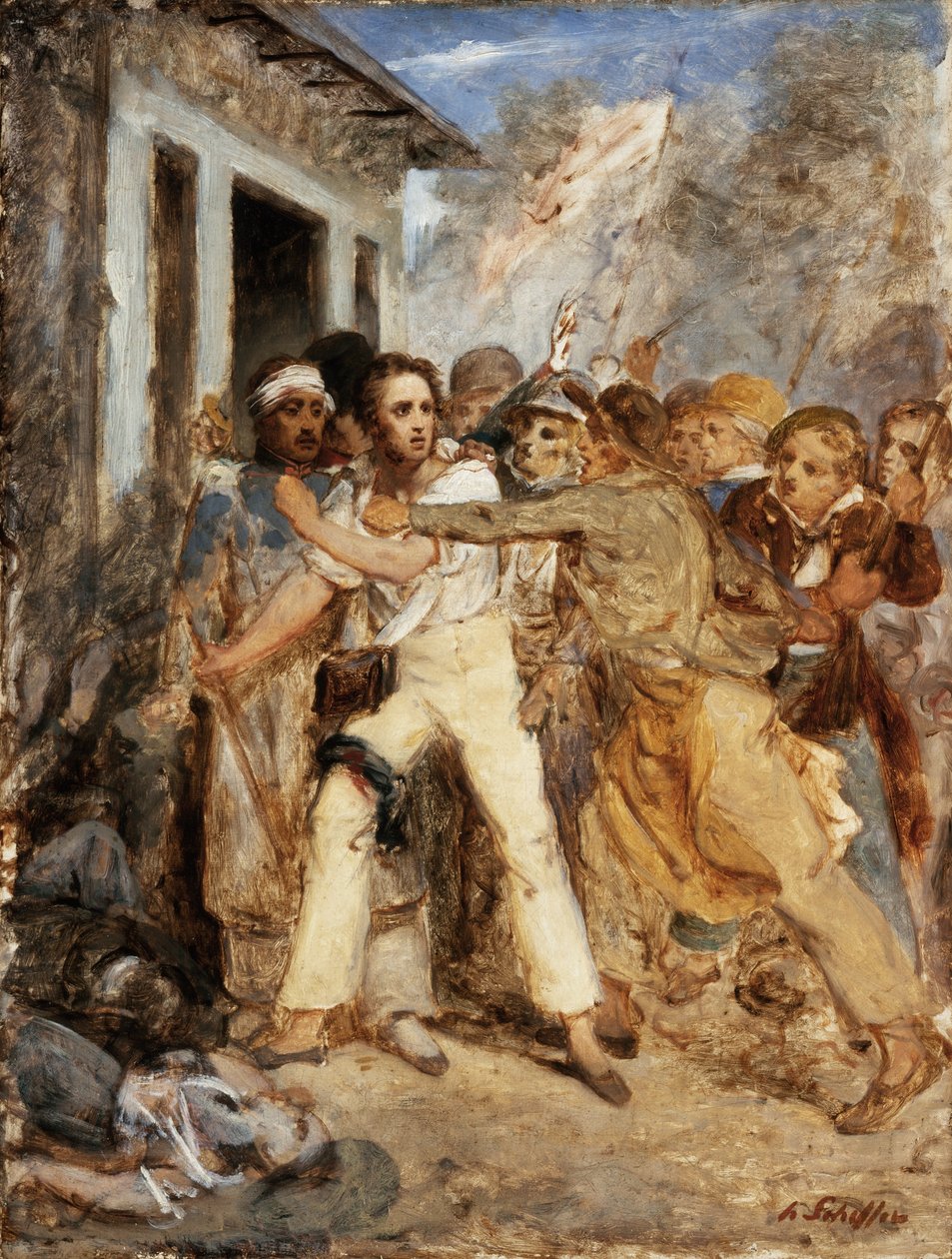 Étude pour une scène de bataille : Un homme arrêté, c.1830 - Henry Scheffer