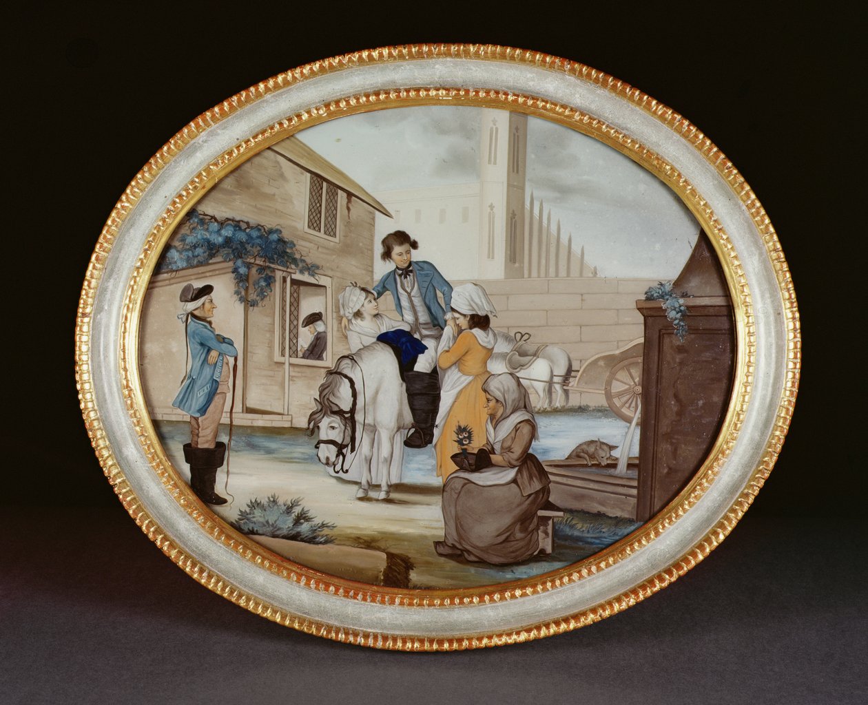 Peinture sur verre inversée montrant une scène d