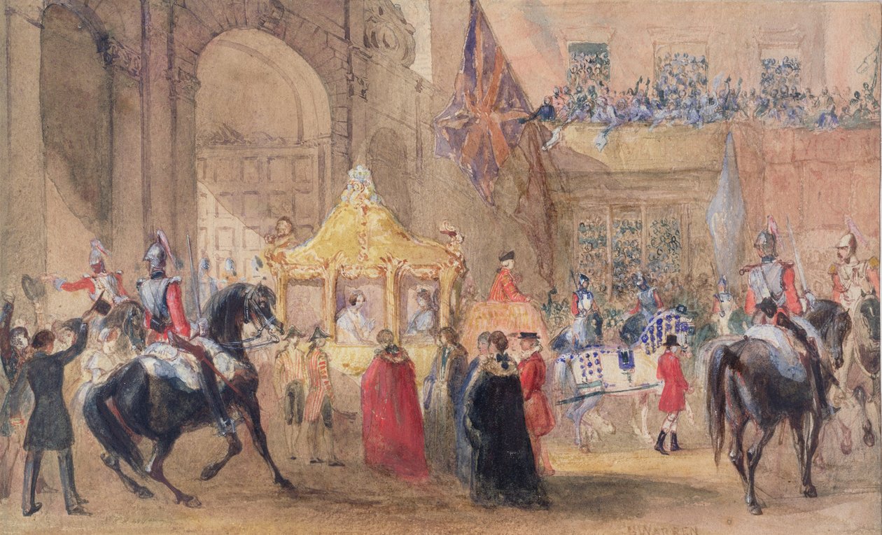 Le Lord Maire prêt à accueillir la reine Victoria (1819-1901) à Temple Bar en 1837 - Henry Warren
