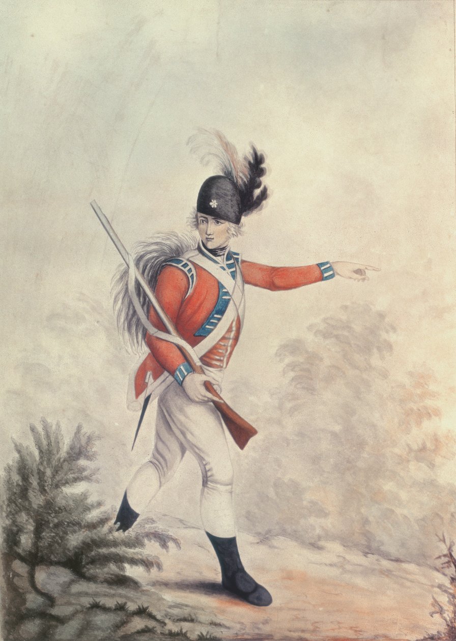 Fantassin léger, peinture pour la gravure de Soiron publiée par Thomas Macklin, 20 juillet 1791 - Henry William Bunbury