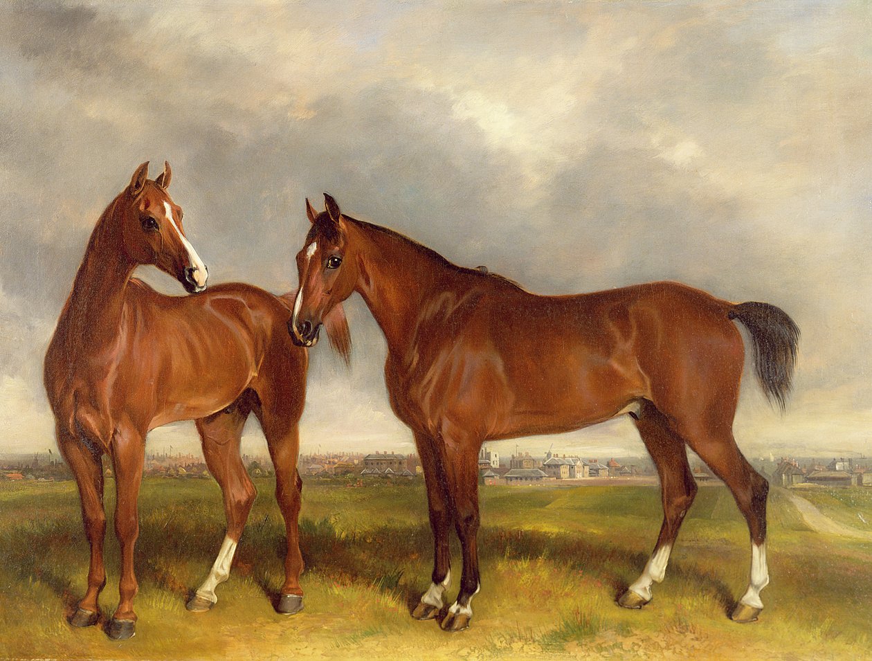 Chasseurs dans un paddock, une ville au-delà - Henry Calvert