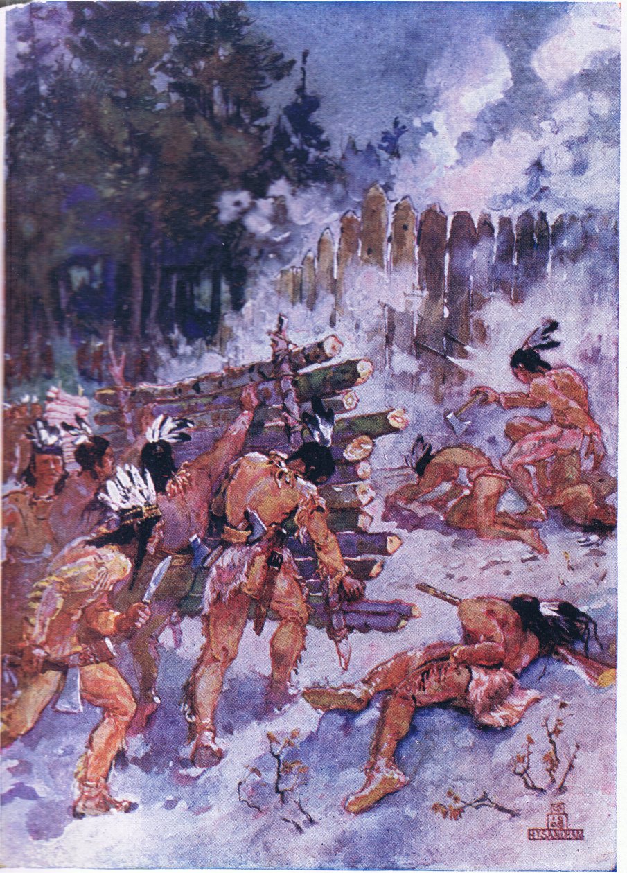 Indiens rouges attaquant une palissade - Henry Sandham