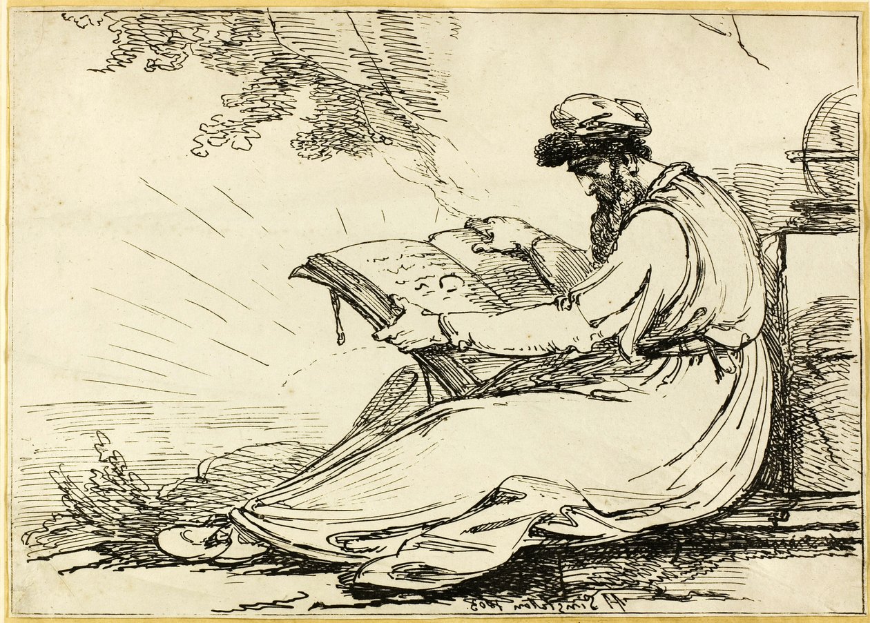 Oriental avec une barbe, lisant un livre - Henry Singleton