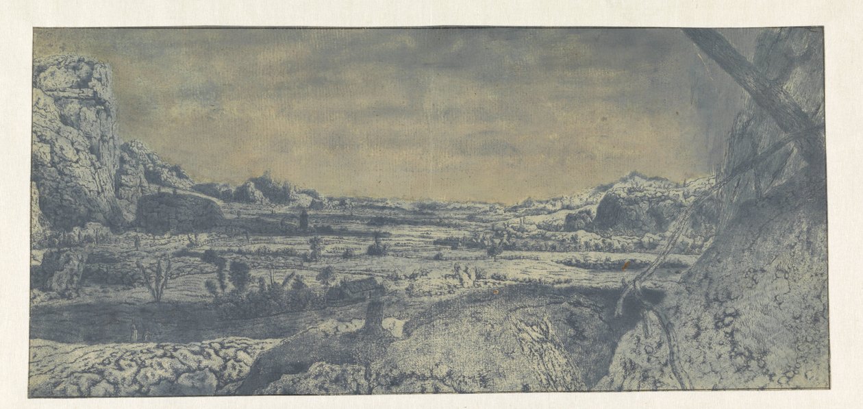 Vallée de montagne avec champs clôturés - Hercules Segers