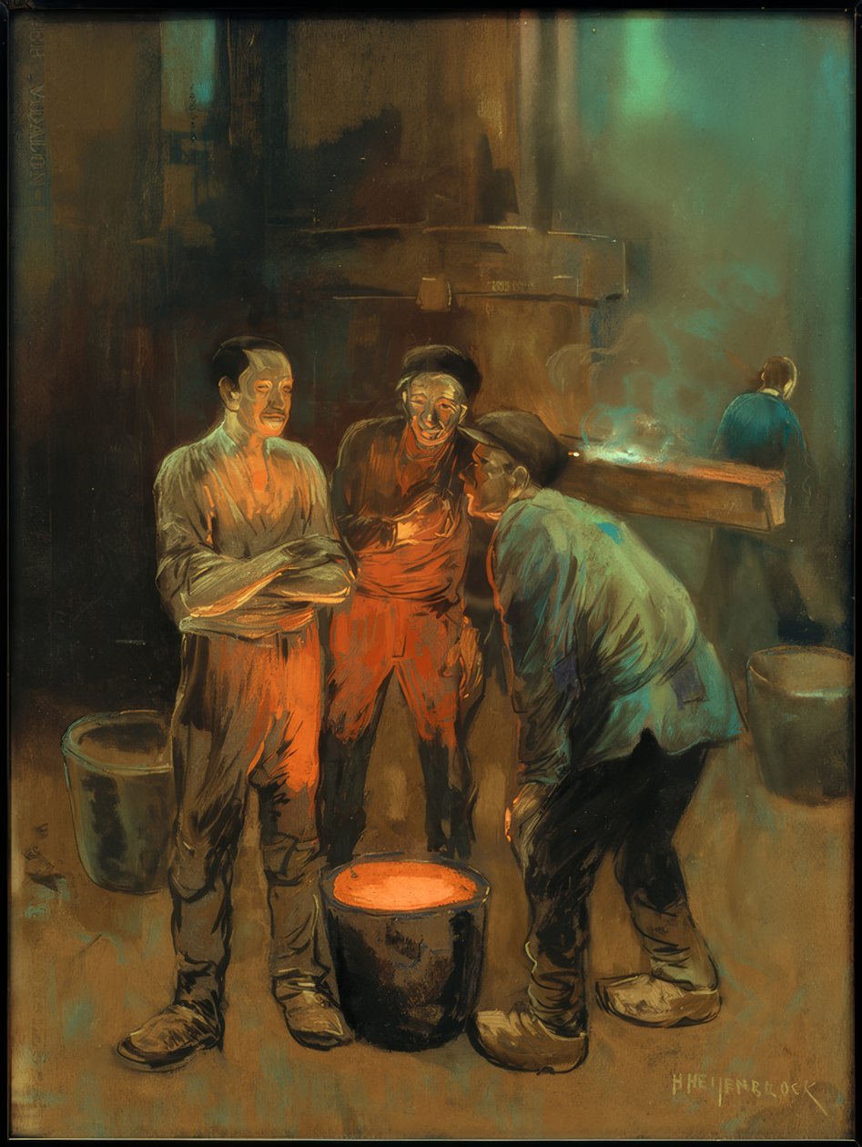 Travailleurs en conversation pendant la coulée - Herman Heijenbrock
