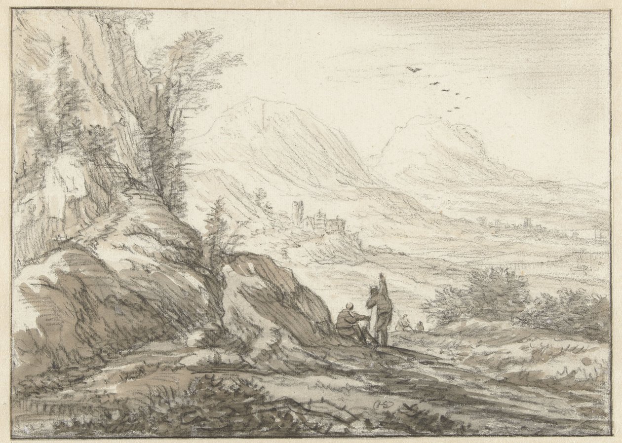 Paysage de montagne avec vue sur une vallée - Herman Saftleven